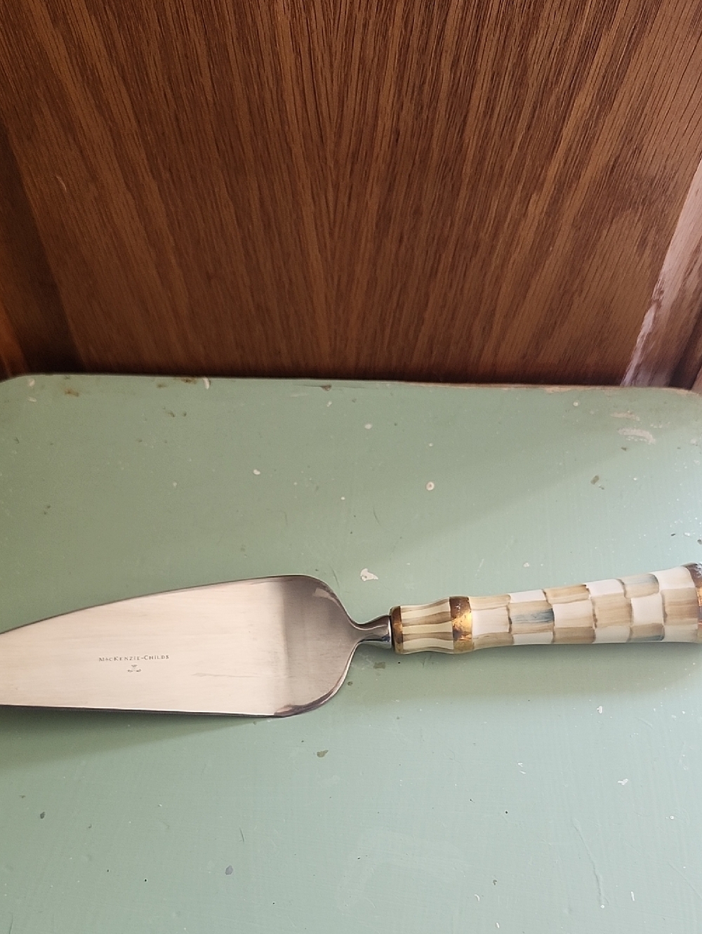 Mackenzie Childs Parchment Check Cake Server